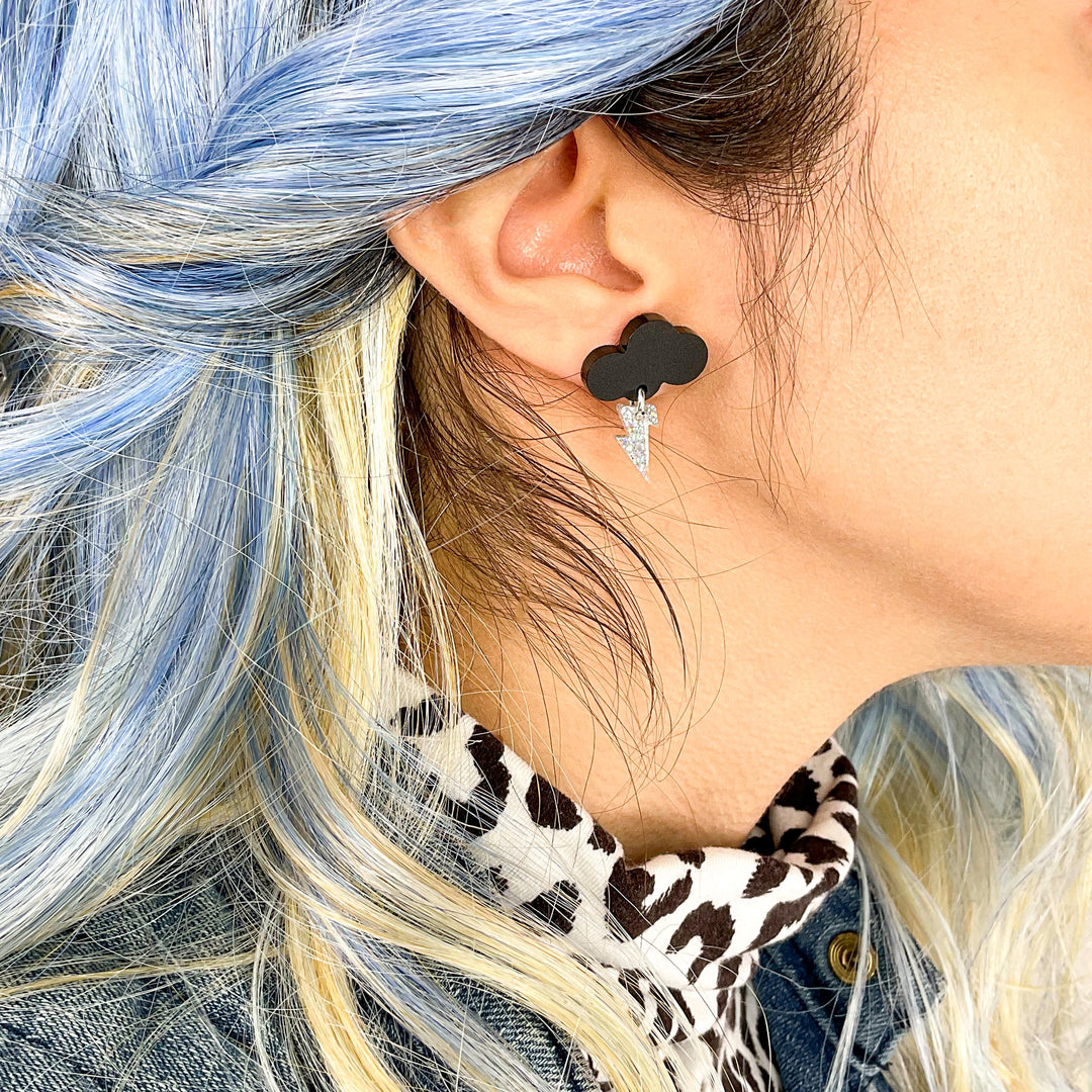 Baby Rain Cloud Earrings - Matte Black/Glitter