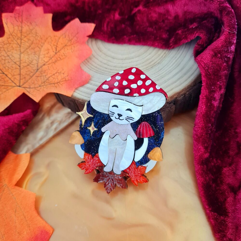 Meowshroom Brooch or Necklace by Cherryloco Jewellery 