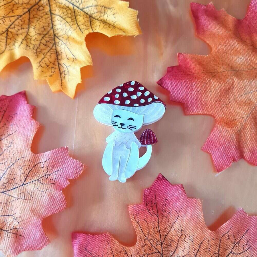 Meowshroom Cat Mushroom Pin or Pendant by Cherryloco Jewellery 