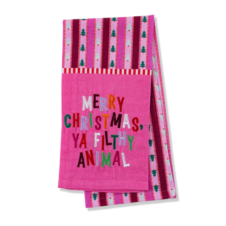 merry christmas ya filthy animal handtowel pink