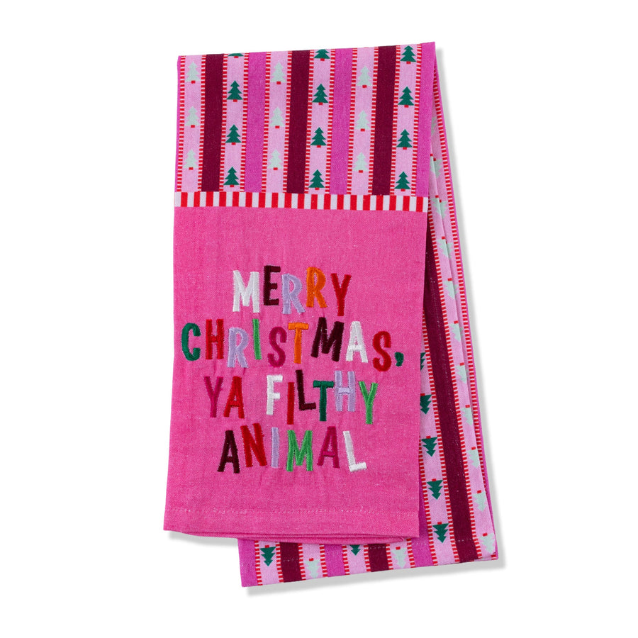 merry christmas ya filthy animal handtowel pink