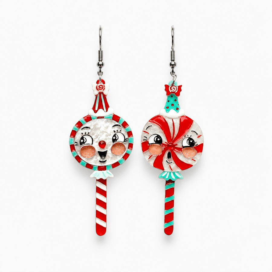 johanna parker merrymints acrylic christmas lollipop dangle earrings lipstick and chrome