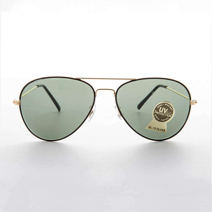 Metal Aviator Vintage Sunglass with Teardrop Glass Lens - Goose