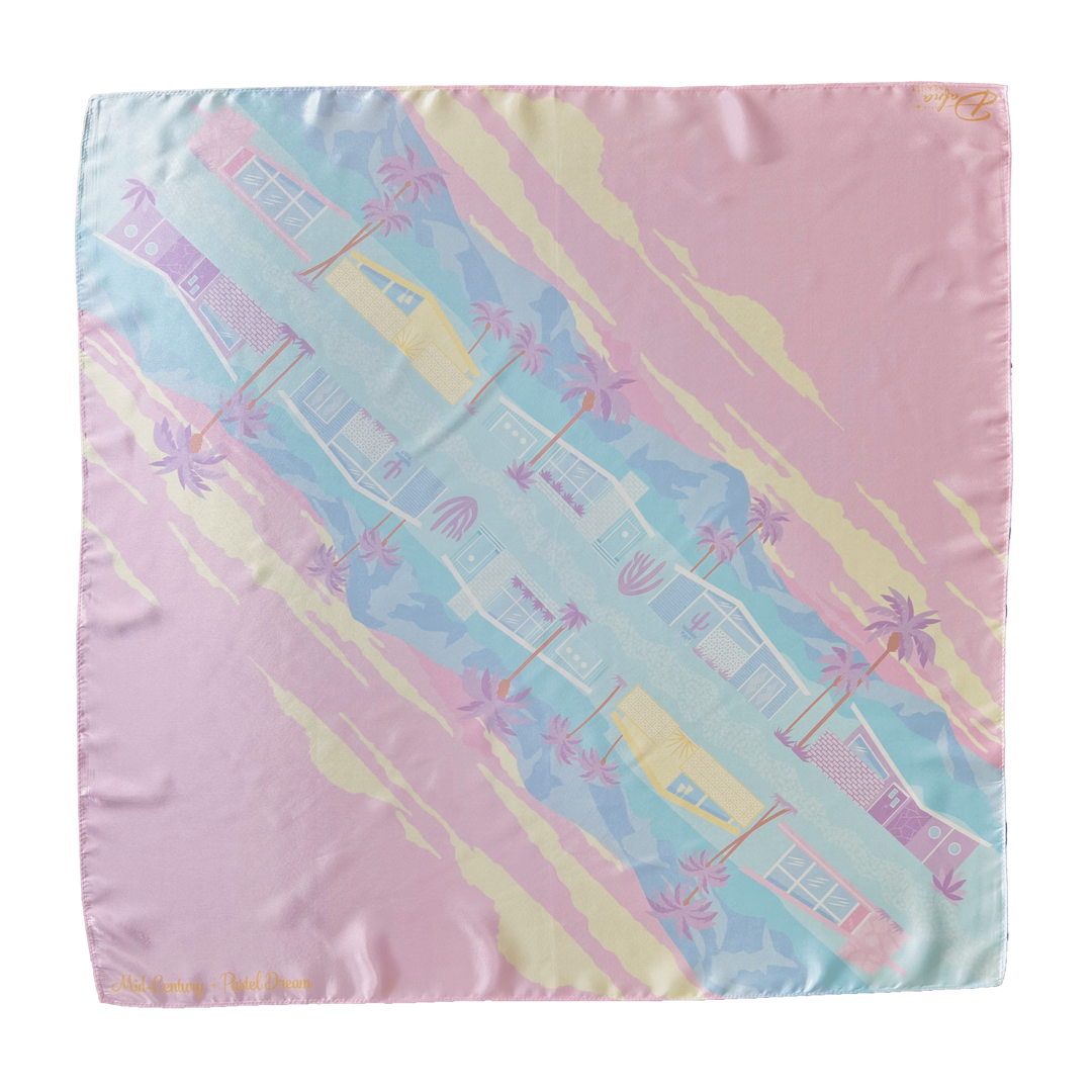 'Mid-Century Pastel Dream' Satin Scarf