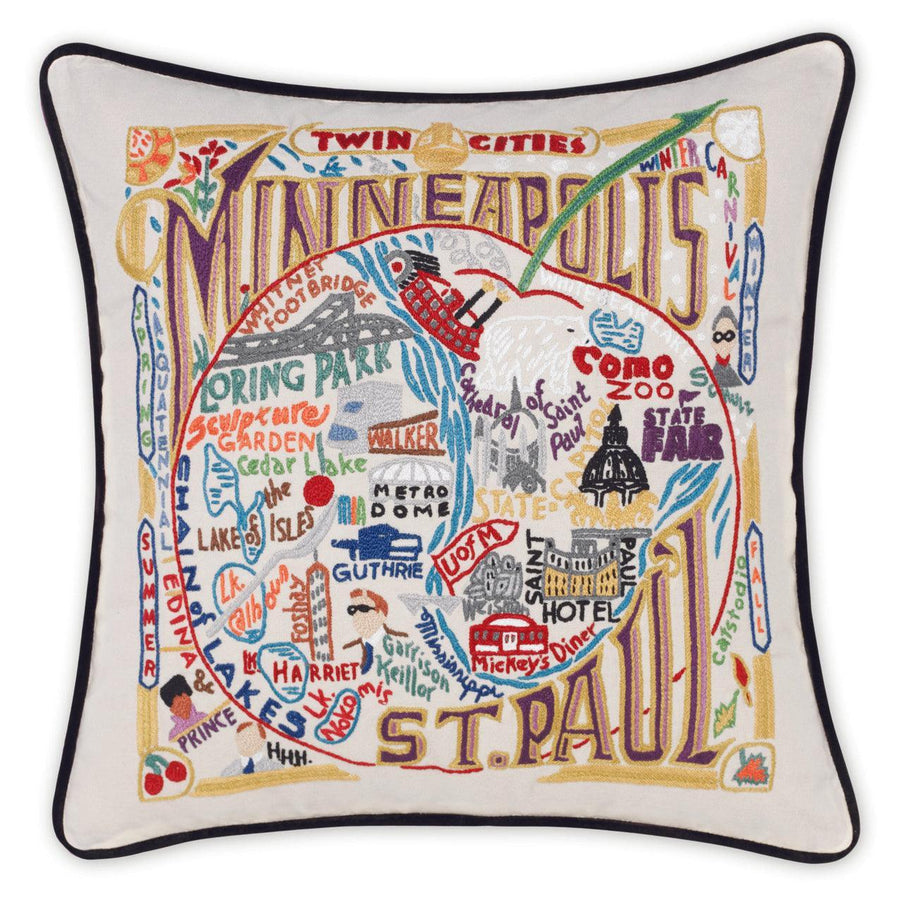 Minneapolis-St. Paul Hand-Embroidered Pillow - Quirks!