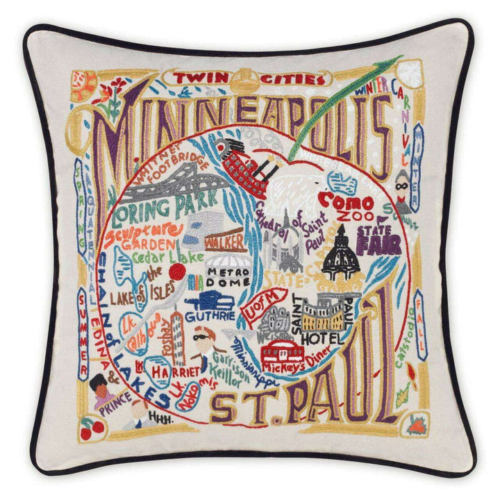 Minneapolis-St. Paul Hand-Embroidered Pillow - Quirks!