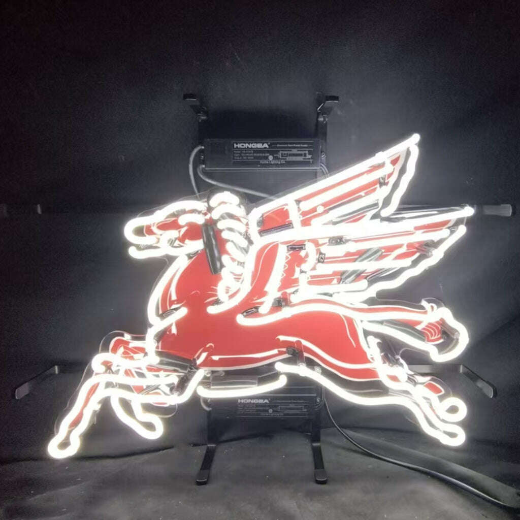 Mobilgas Gas Oil Flyin Horse White Neon Signs Light