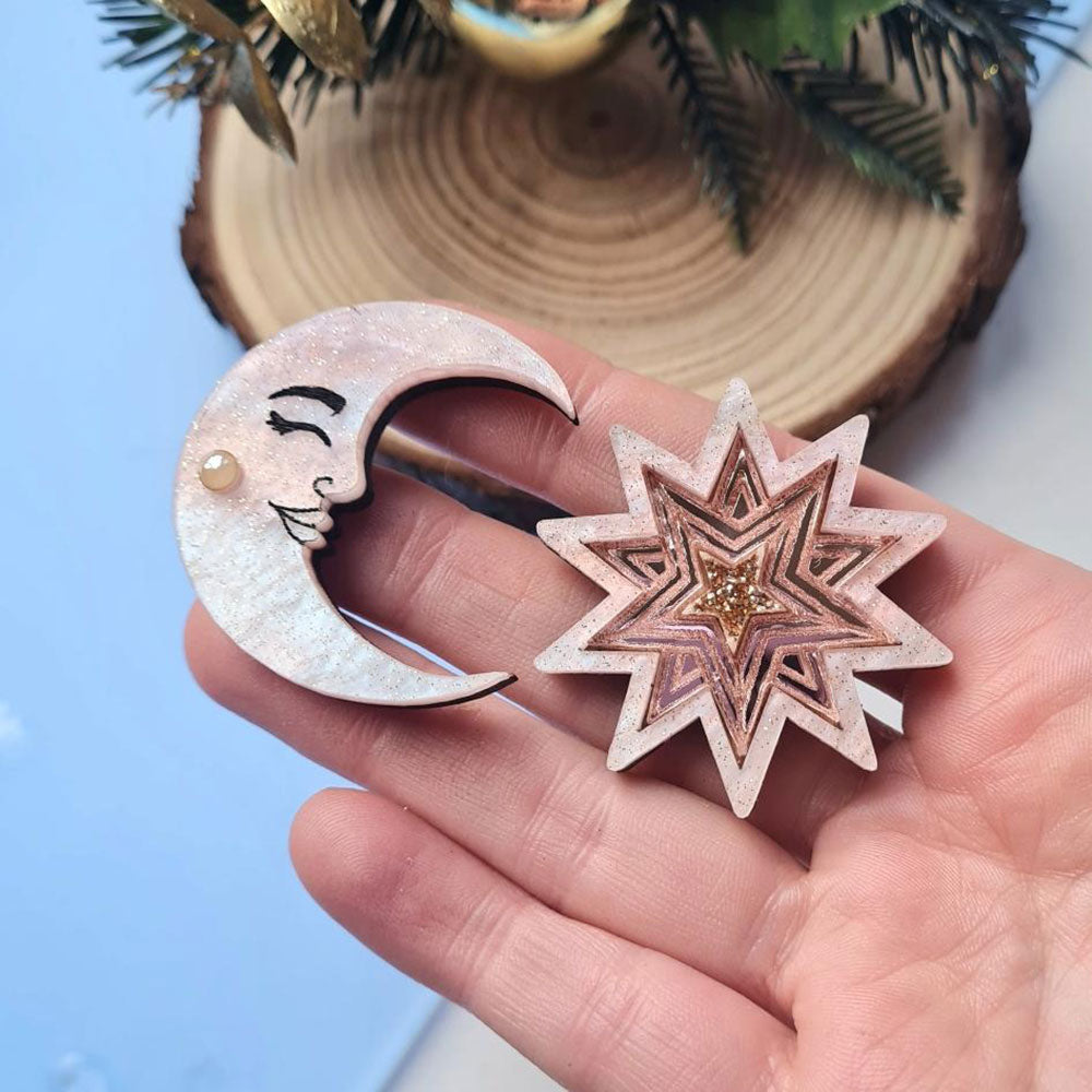 Moon And Star Brooch Set by Cherryloco Jewellery 3