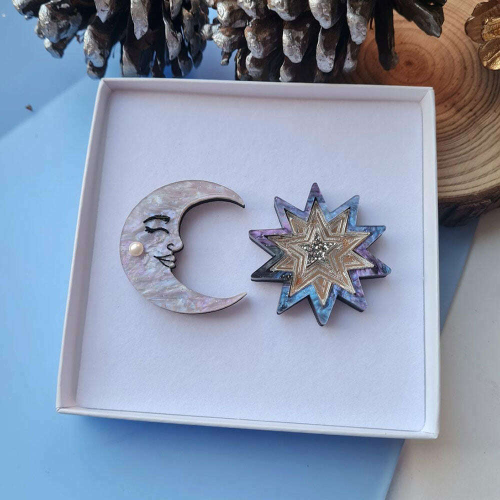 Moon And Star Brooch Set by Cherryloco Jewellery 5