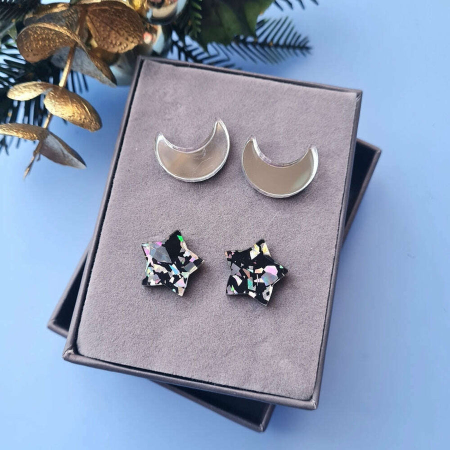 Moon And Star Stud Set &ndash; Five Colours by Cherryloco Jewellery
