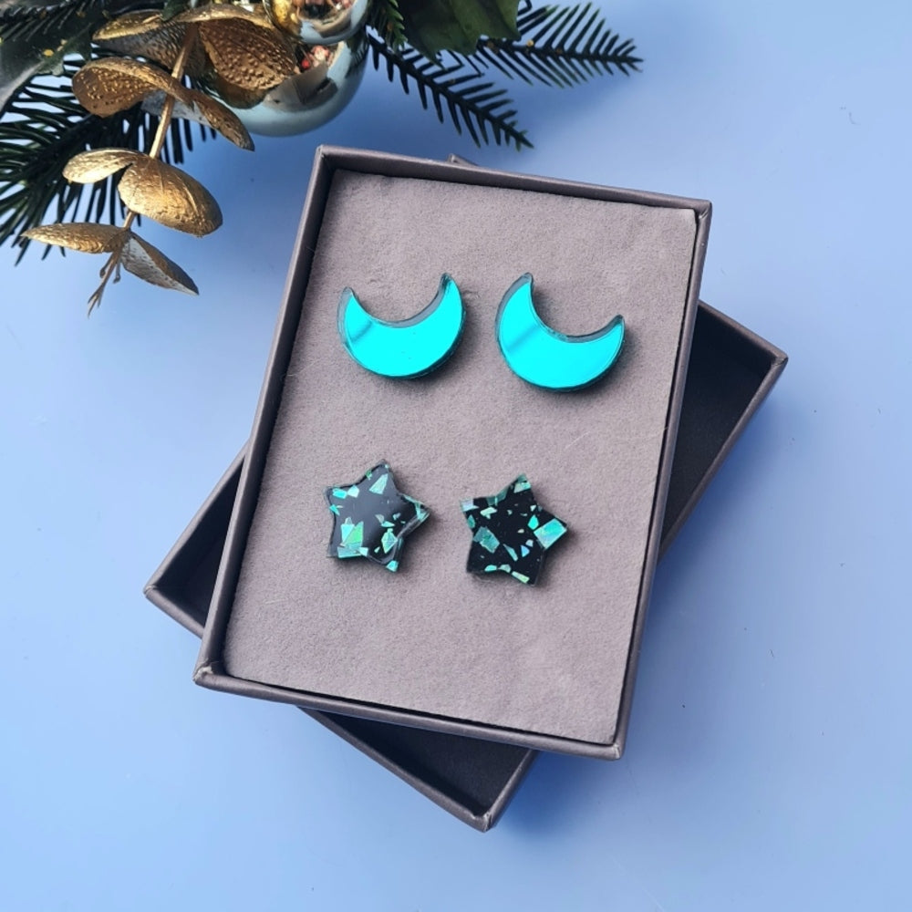 Moon And Star Stud Set &ndash; Five Colours by Cherryloco Jewellery 1