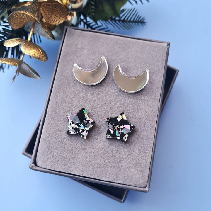Moon And Star Stud Set &ndash; Five Colours by Cherryloco Jewellery