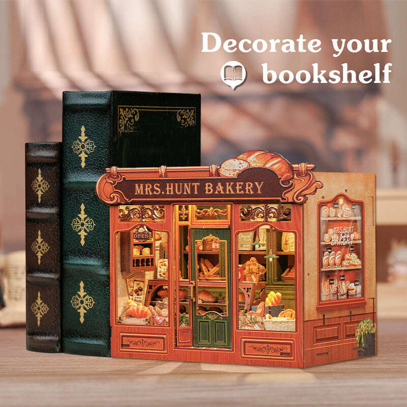 Mrs.Hunt Bakery Dollhouse Kit - Miniature Wizardi Roombox Kit with LED Light F07M51-95-GB401