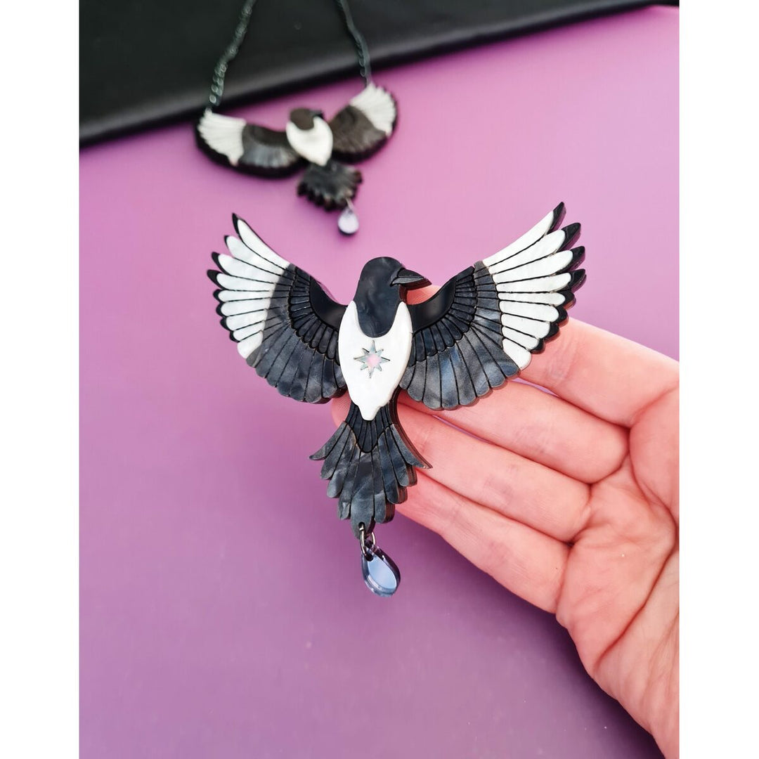 Mystic Magpie Brooch or Necklace by Cherryloco Jewellery