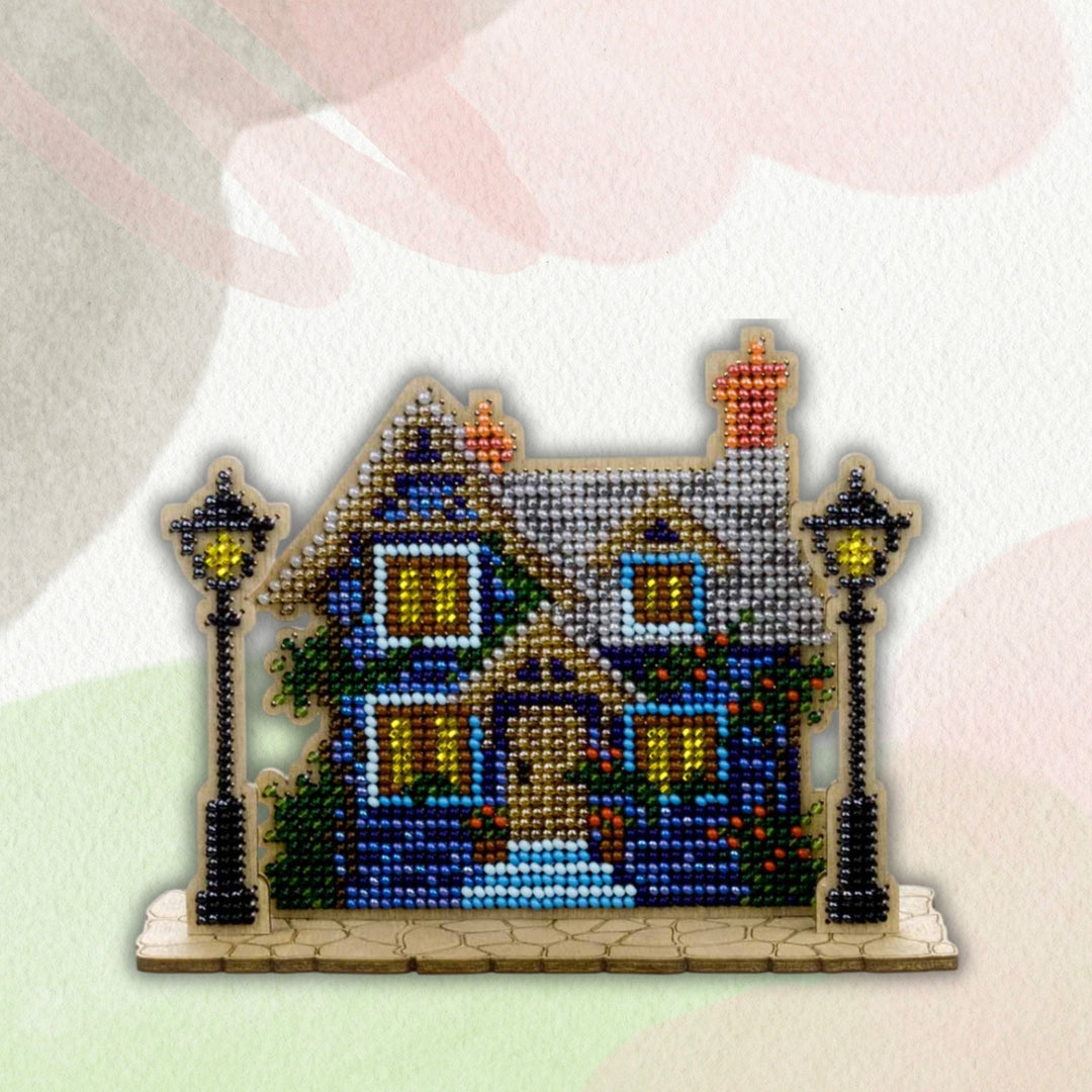 Wooden Bead Embroidery Kit – “House with Lanterns” FLK-588
