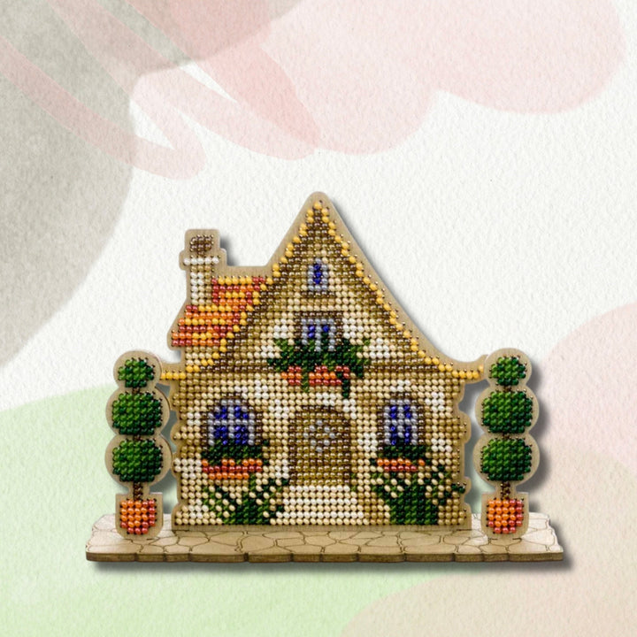 Wooden Bead Embroidery Kit – “House With Topiary” FLK-589