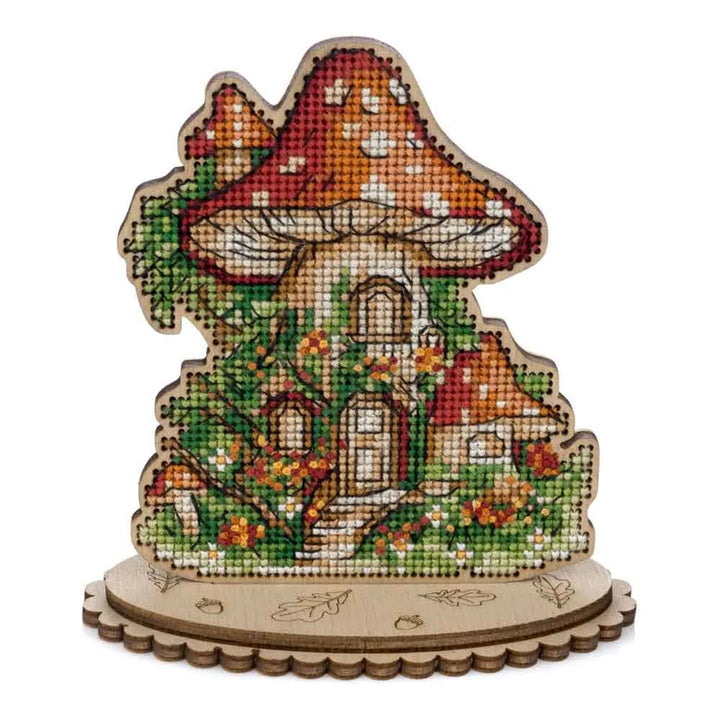 Mushroom Cross-stitch kit on wood FLW-051