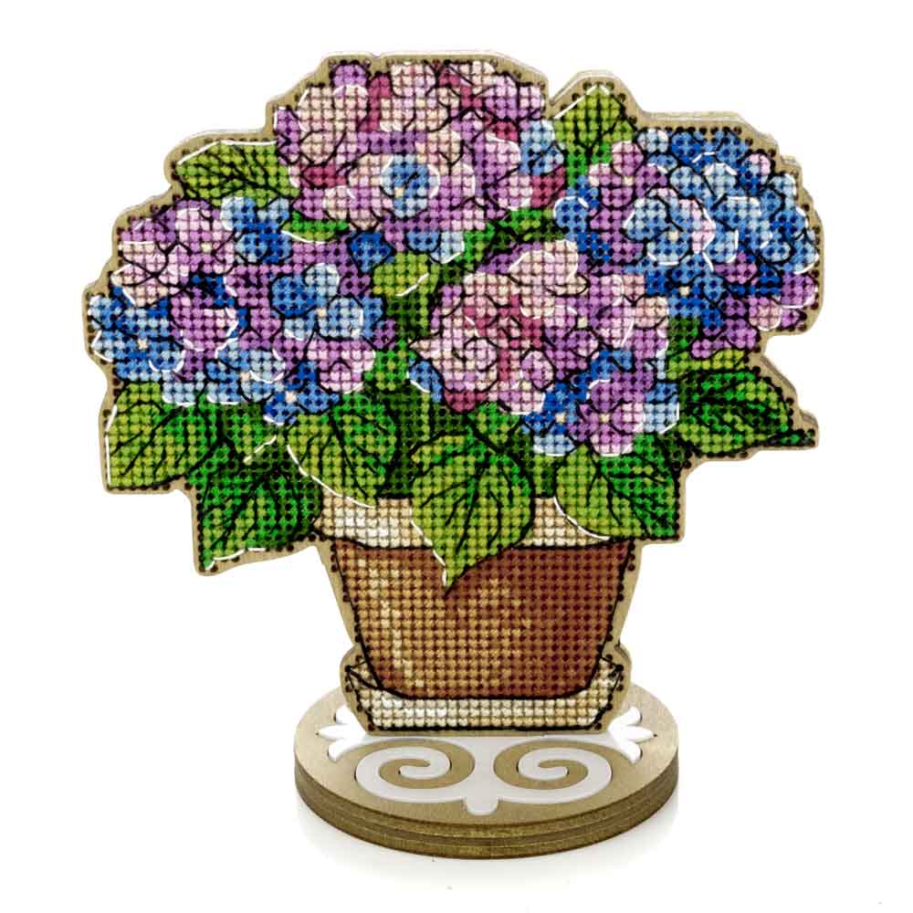 Hydrangea Wood Cross-Stitch Kit by Wonderland Crafts FLW-073