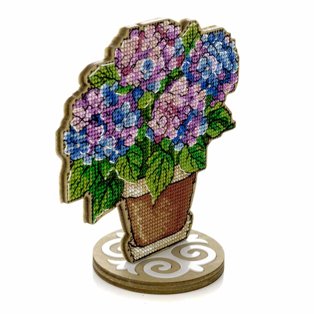 Hydrangea Wood Cross-Stitch Kit by Wonderland Crafts FLW-073