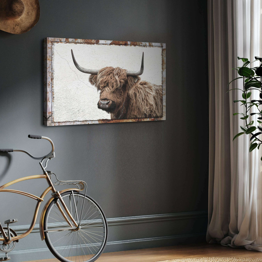 Natural Rustic Highland Cow Canvas Wall Art