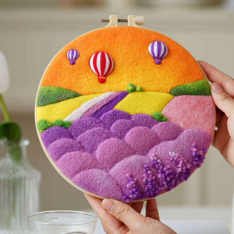 Needle Felting Kit - Lavender Air Balloons. Wizardi DIY Wool Craft Kit F07N8-W407