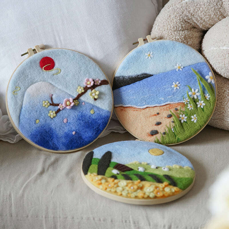 Needle Felting Kit - Seaside Horizon. Wizardi DIY Wool Craft Kit F07N8-W350