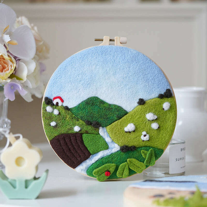 Needle Felting Kit - Spring Meadow Hills. Wizardi DIY Wool Craft Kit F07N8-W349