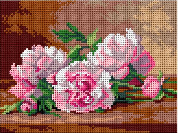 Needlepoint canvas for halfstitch without yarn after Jules Alexandre Gamba de Preydour - Peonies 3297F - Printed Tapestry Canvas