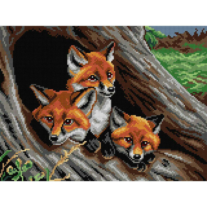 Needlepoint canvas for halfstitch without yarn after Samuel John Carter - Young Foxes in a Hollow Tree (fragment) 3249J