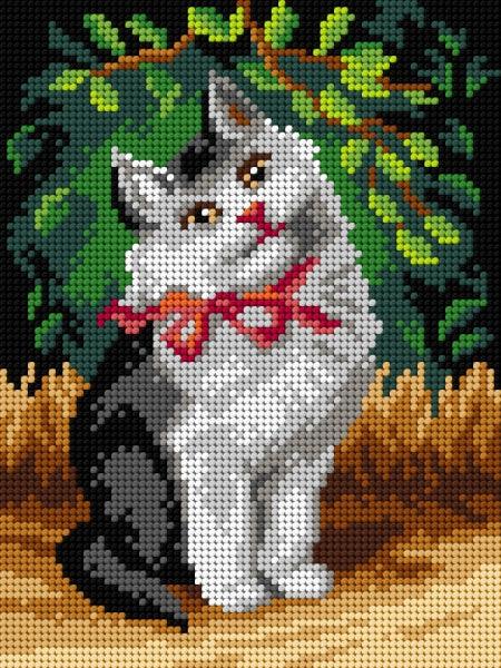 Needlepoint canvas for halfstitch without yarn after Sophie Sperlich - A Cat with Ribbon 3104F - Printed Tapestry Canvas