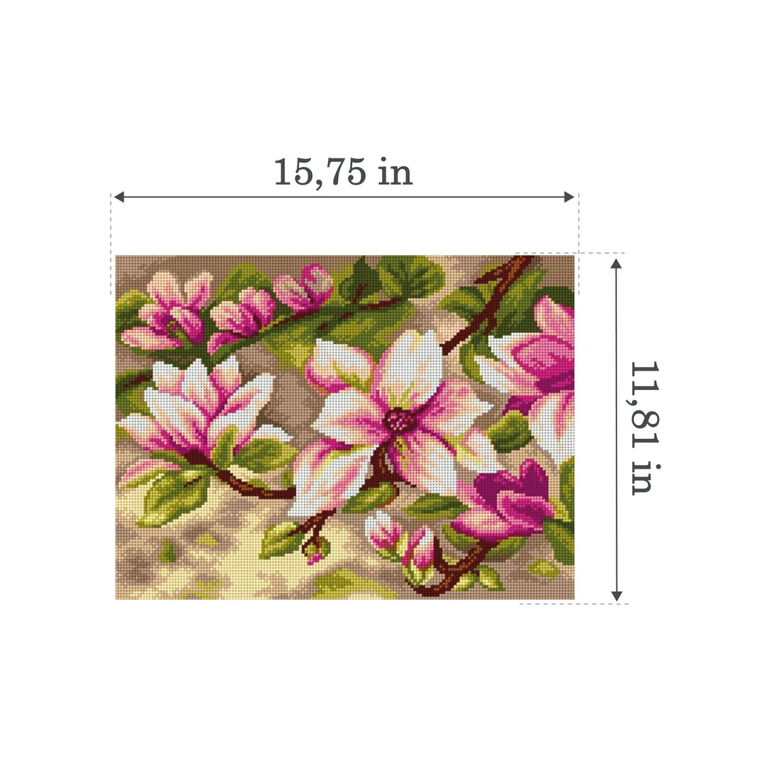 Needlepoint canvas for halfstitch without yarn Blooming Magnolia 2714J - Printed Tapestry Canvas