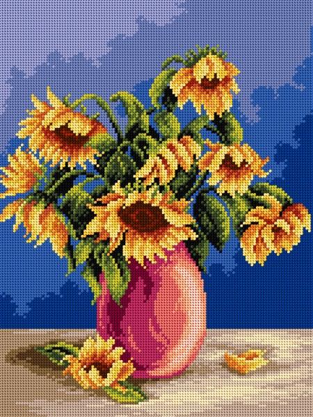 Needlepoint canvas for halfstitch without yarn Bouquet of Sunflowers 2346J - Printed Tapestry Canvas