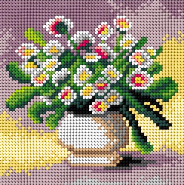 Needlepoint canvas for halfstitch without yarn Daisies in a Vase 2898D - Printed Tapestry Canvas