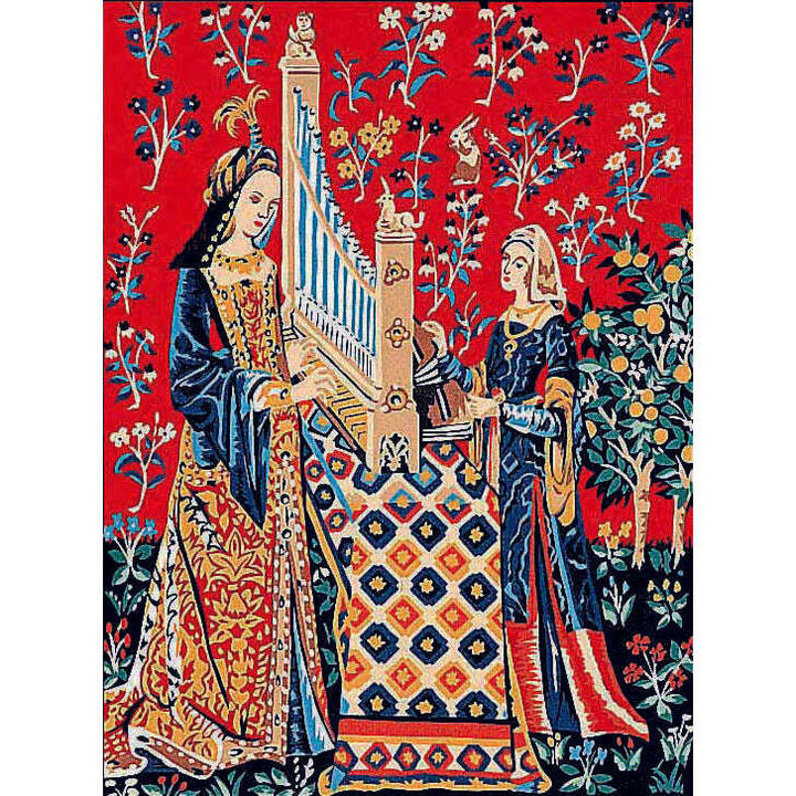 Needlepoint canvas for halfstitch without yarn Lady Unicorn Hearing MRC1531137 Margot de Paris Printed Tapestry Canvas