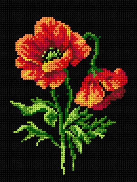 Needlepoint canvas for halfstitch without yarn Red Poppies 2573F - Printed Tapestry Canvas
