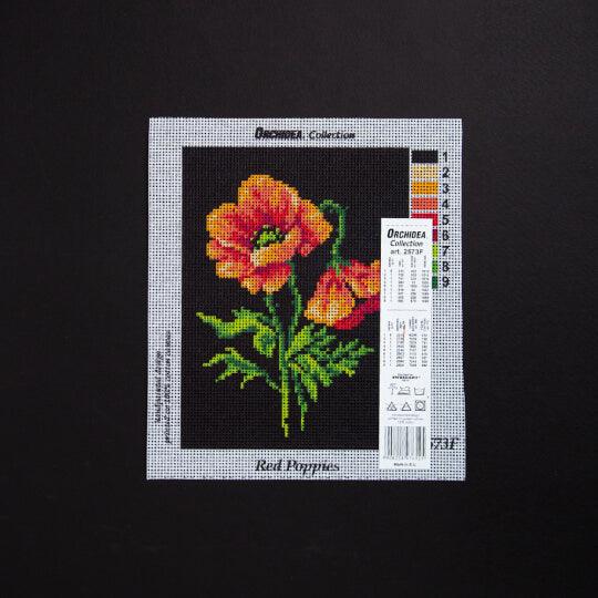 Needlepoint canvas for halfstitch without yarn Red Poppies 2573F - Printed Tapestry Canvas
