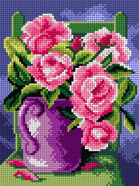 Needlepoint canvas for halfstitch without yarn Roses in a Purple Jug 3021F - Printed Tapestry Canvas