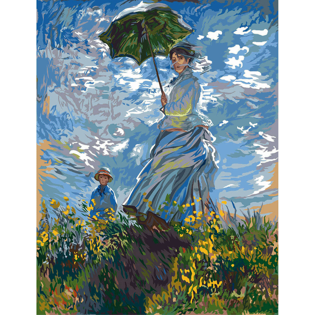Needlepoint canvas for halfstitch without yarn The Woman With A Parasol By Monnet MRC15243 Margot de Paris Printed Tapestry Canvas