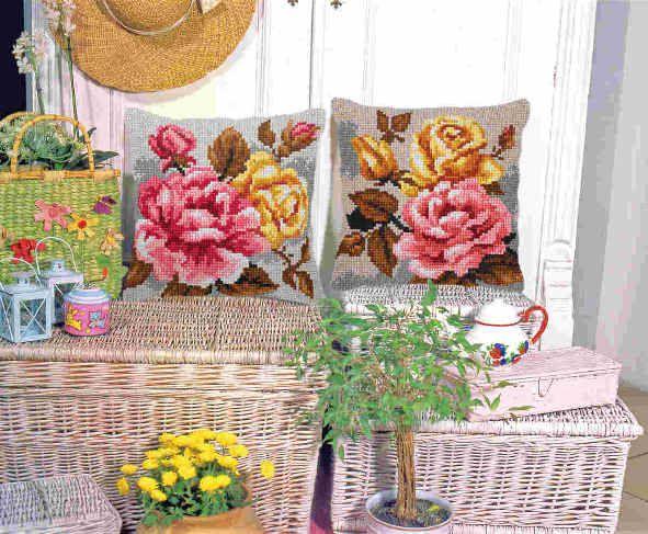 Cushion cross stitch kit "Roses on the grey background" 9357