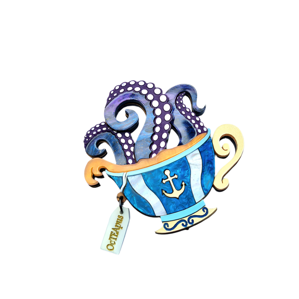 Octopus Teacup Brooch by Cherryloco TEAL