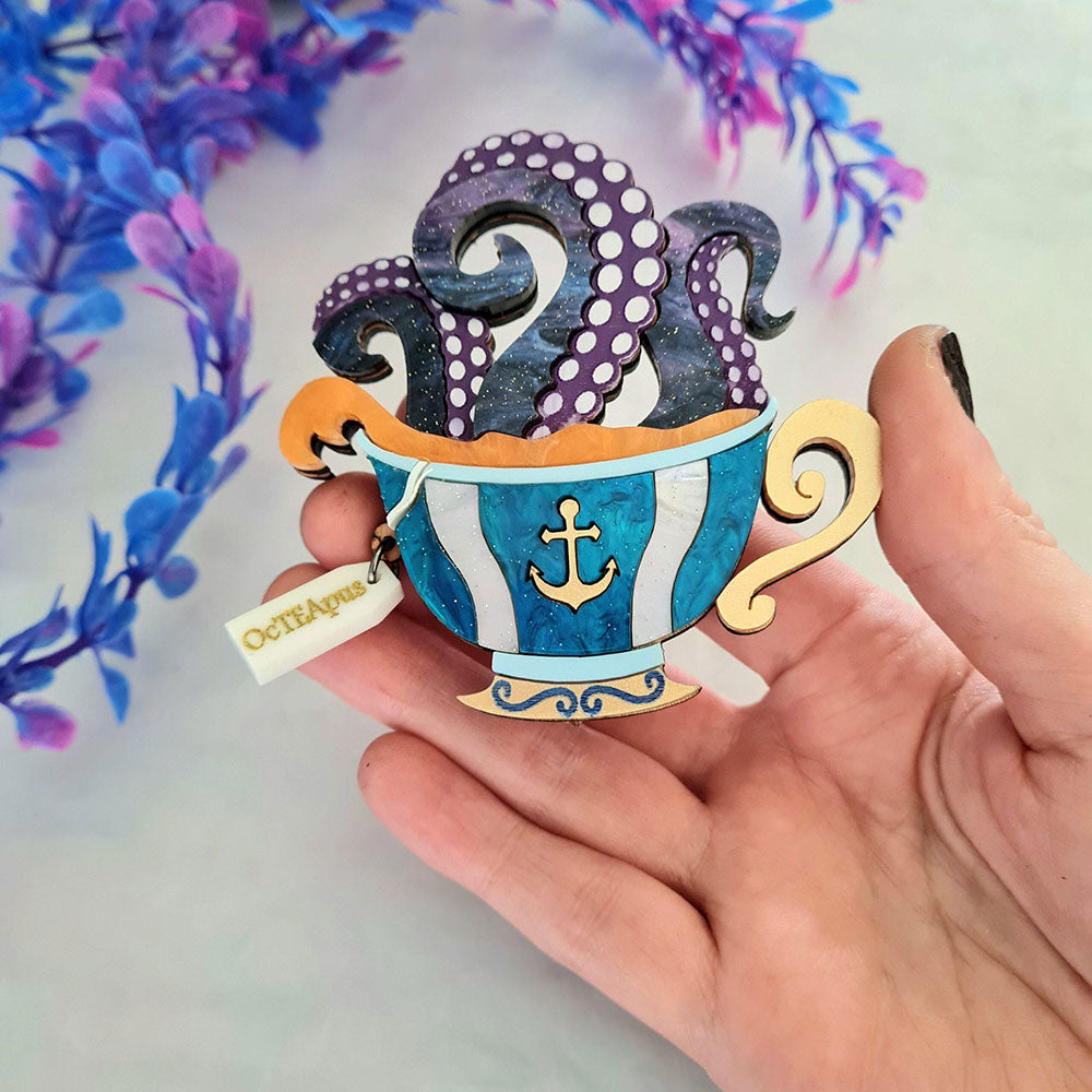 Octopus Teacup Brooch by Cherryloco Jewellery image 3