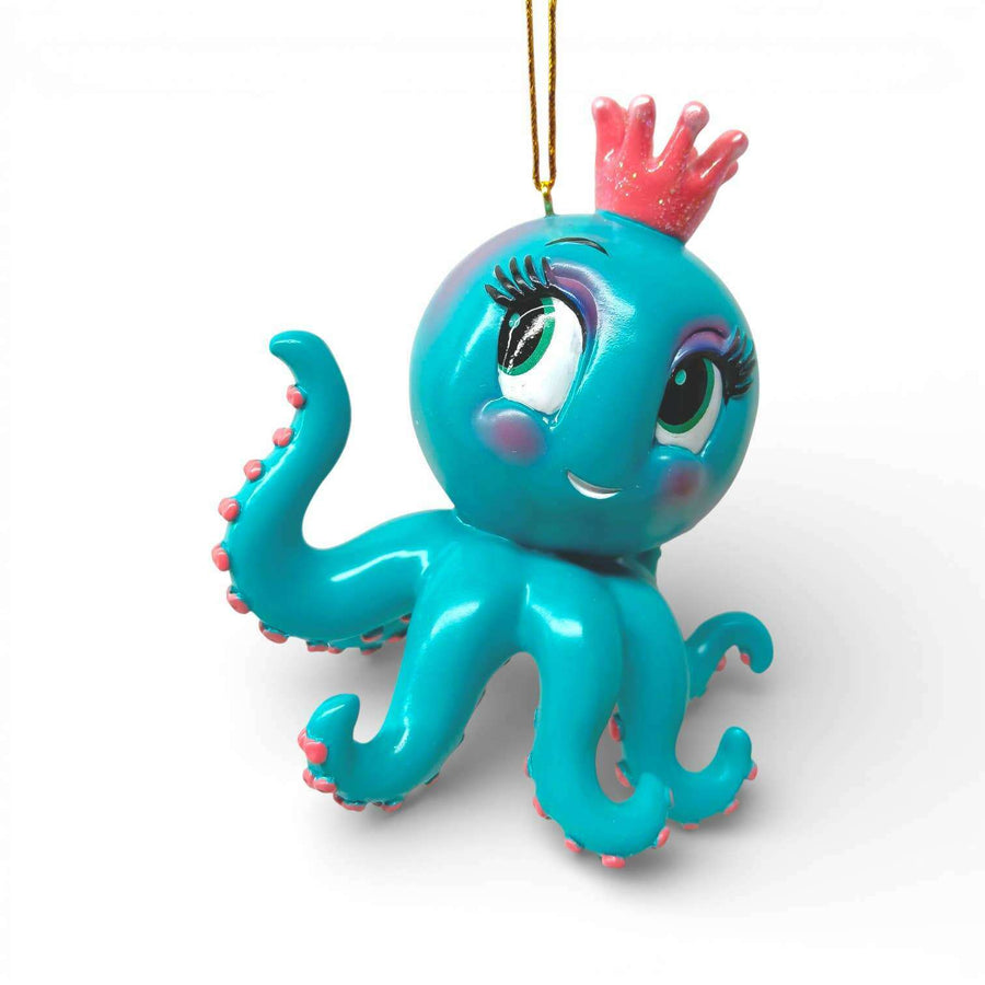 Olivier the Octopus Prince 4 inch Teal Octopus ornament by Miss Fluff for December Diamonds, retro collectible