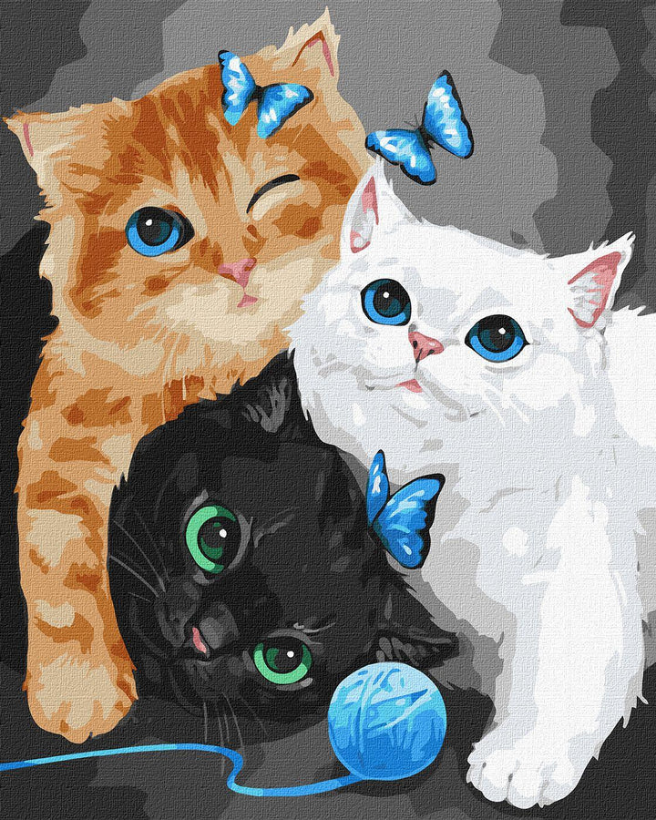 Painting by Numbers kit Kittens and Butterfly KHO4370
