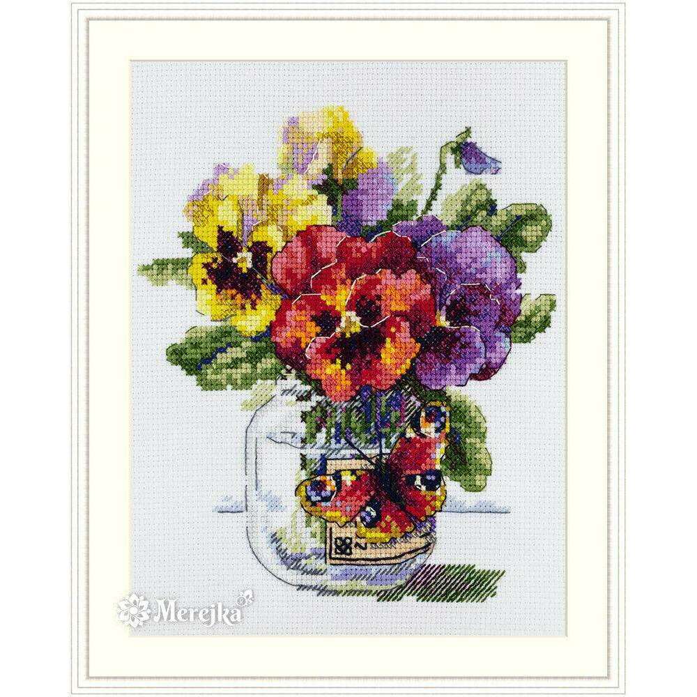 Pansies and Butterfly K-153 Counted Cross-Stitch Kit