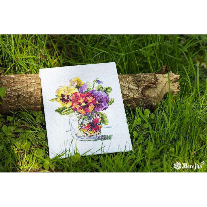 Pansies and Butterfly K-153 Counted Cross-Stitch Kit
