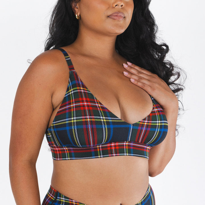 The Cappuccino | Holiday Tartan Plaid Boob Hammock™ Plunge Bralette