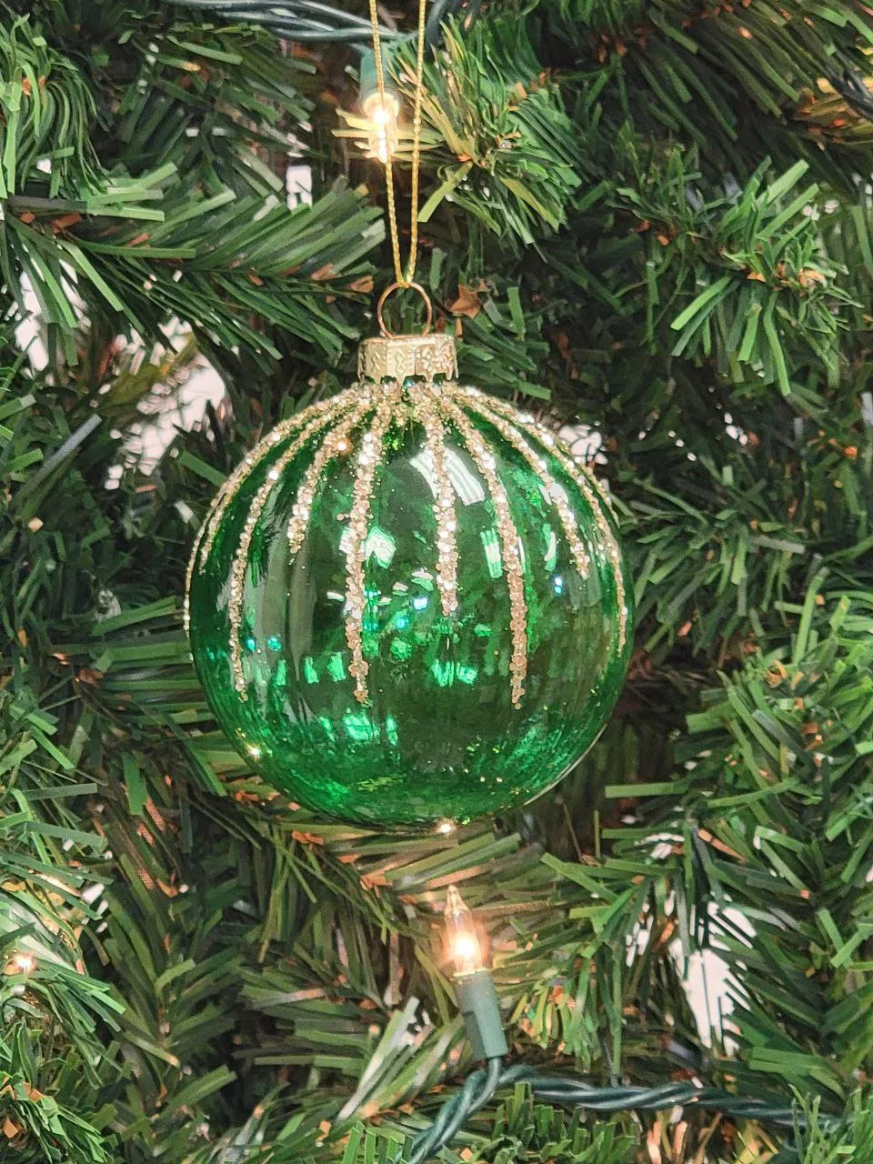 Green Diamond-Patterned Ball Glass Christmas Ornament F07M7-14-LH76-2285