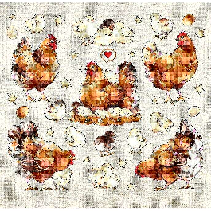 Pied Hens L8819 Counted Cross Stitch Kit