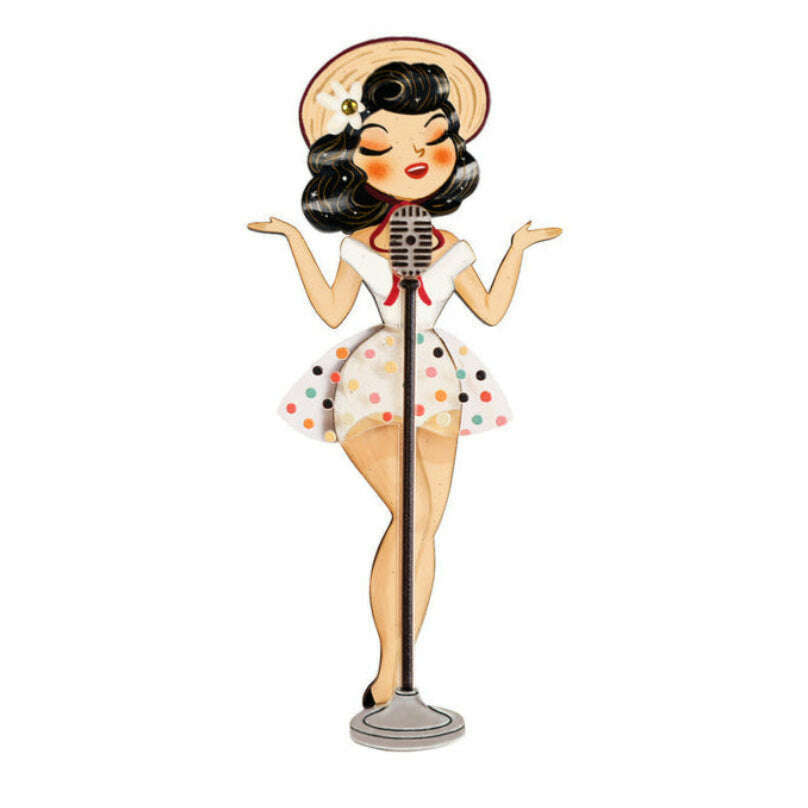 Pin-up Singer with Microphone Brooch by Laliblue 