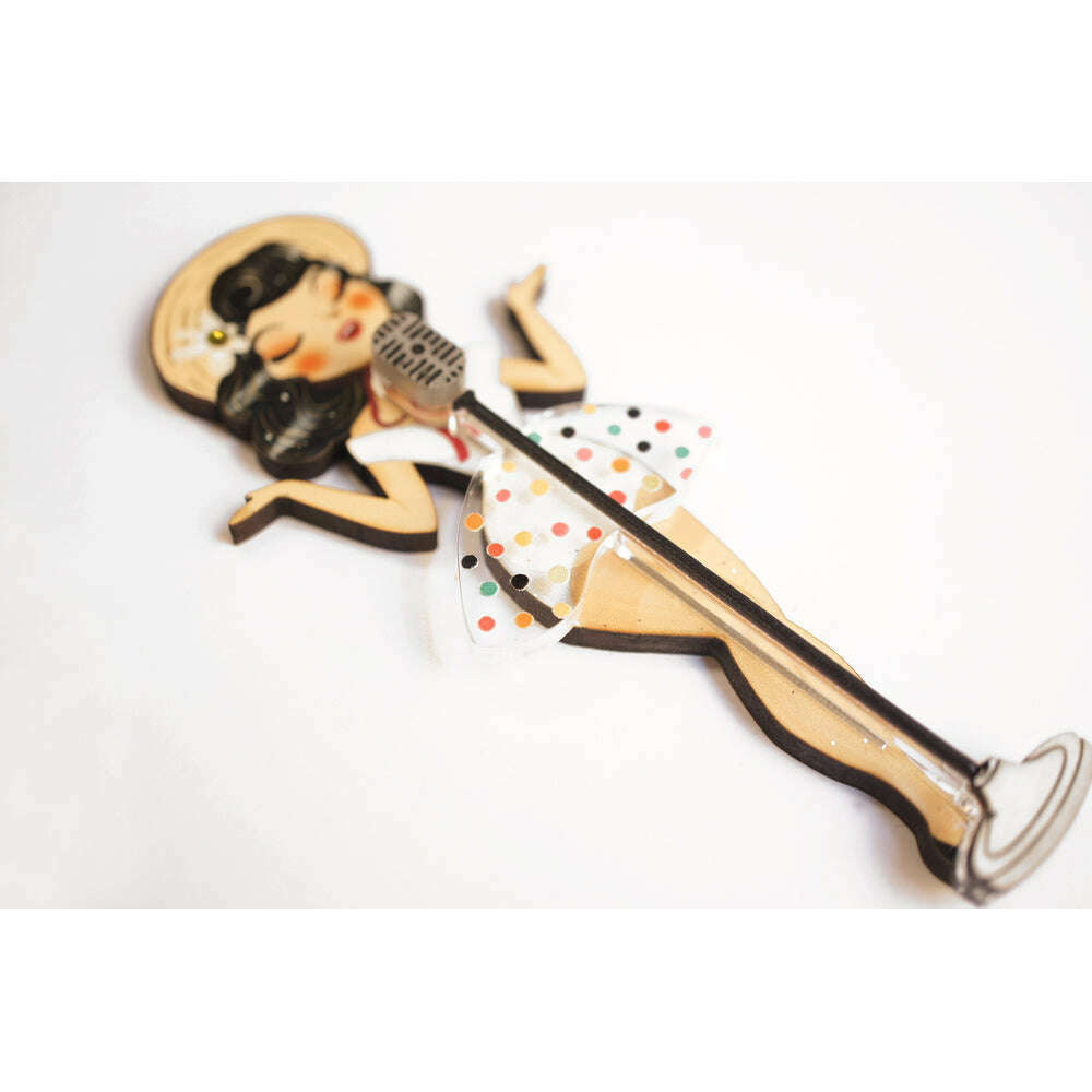 Pin-up Singer with Microphone Brooch by Laliblue 1